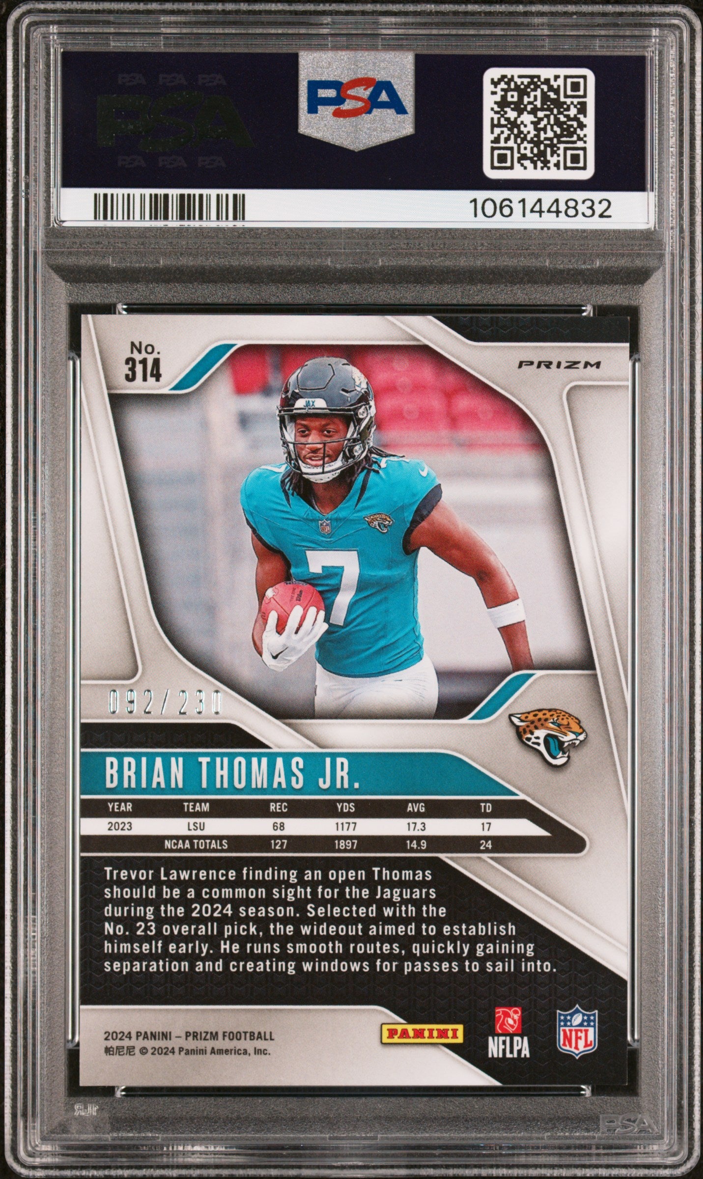 2024 Panini Prizm Brian Thomas JR. #314 Blue Wave PSA 10