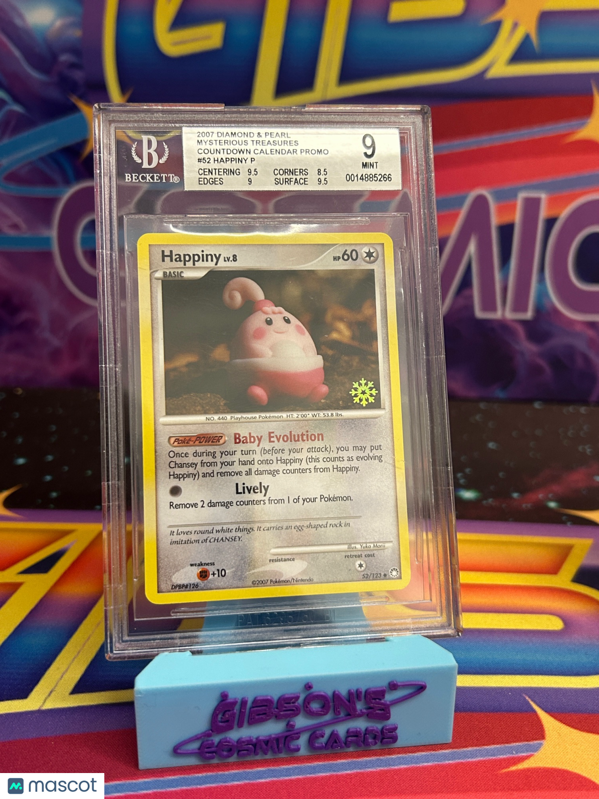 2007 Pokemon Diamond and Pearl Mysterious Treasures Countdown Calendar Promo Happiny P #52 BGS 9