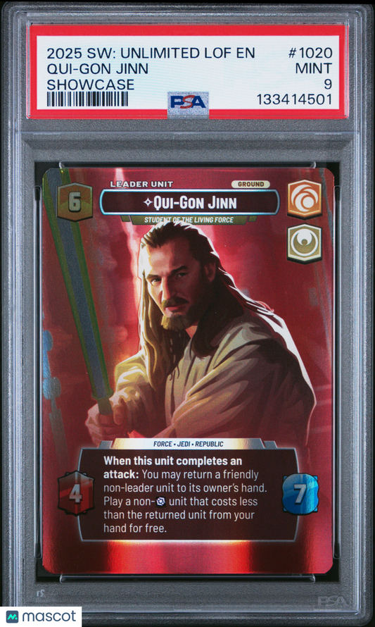 2025 Star Wars: Unlimited Legends Of The Force Qui-Gon Jinn Showcase PSA 9 #1020
