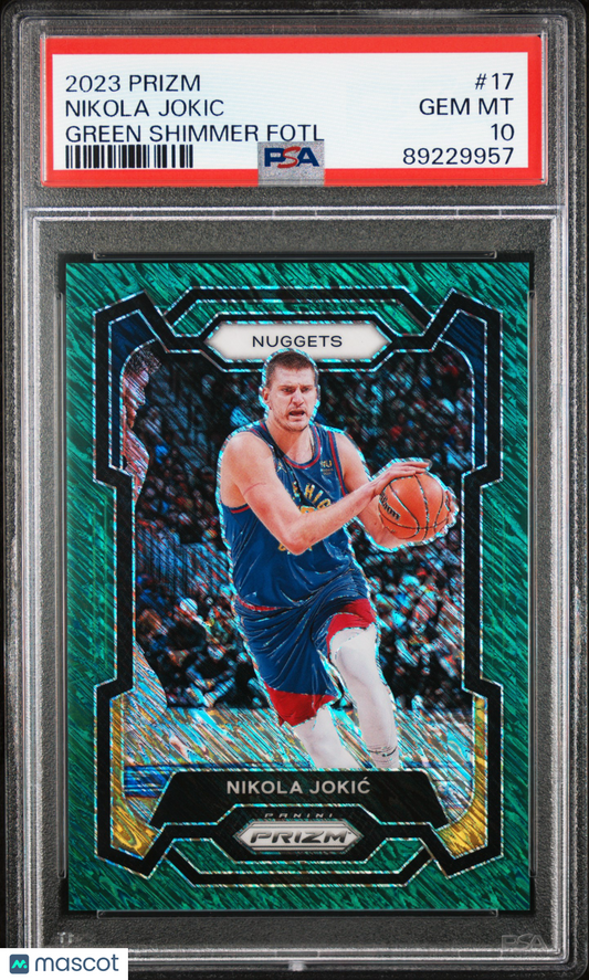 2023 Panini Prizm Nikola Jokic #17 Green Shimmer Fotl PSA 10