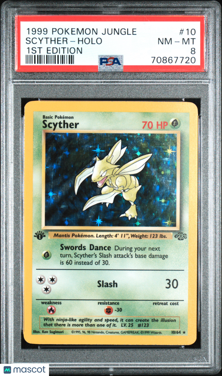1999 Pokemon Jungle Scyther Holo 1st Edition PSA 8 #10